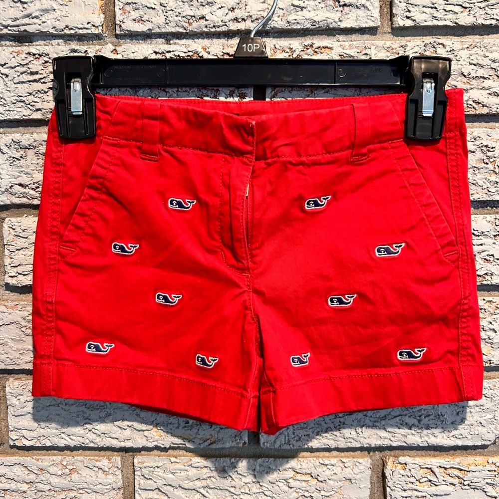 Vineyard Vines Girls Red Whale Embroidered Chino Shorts Size 7 Preppy Nautical